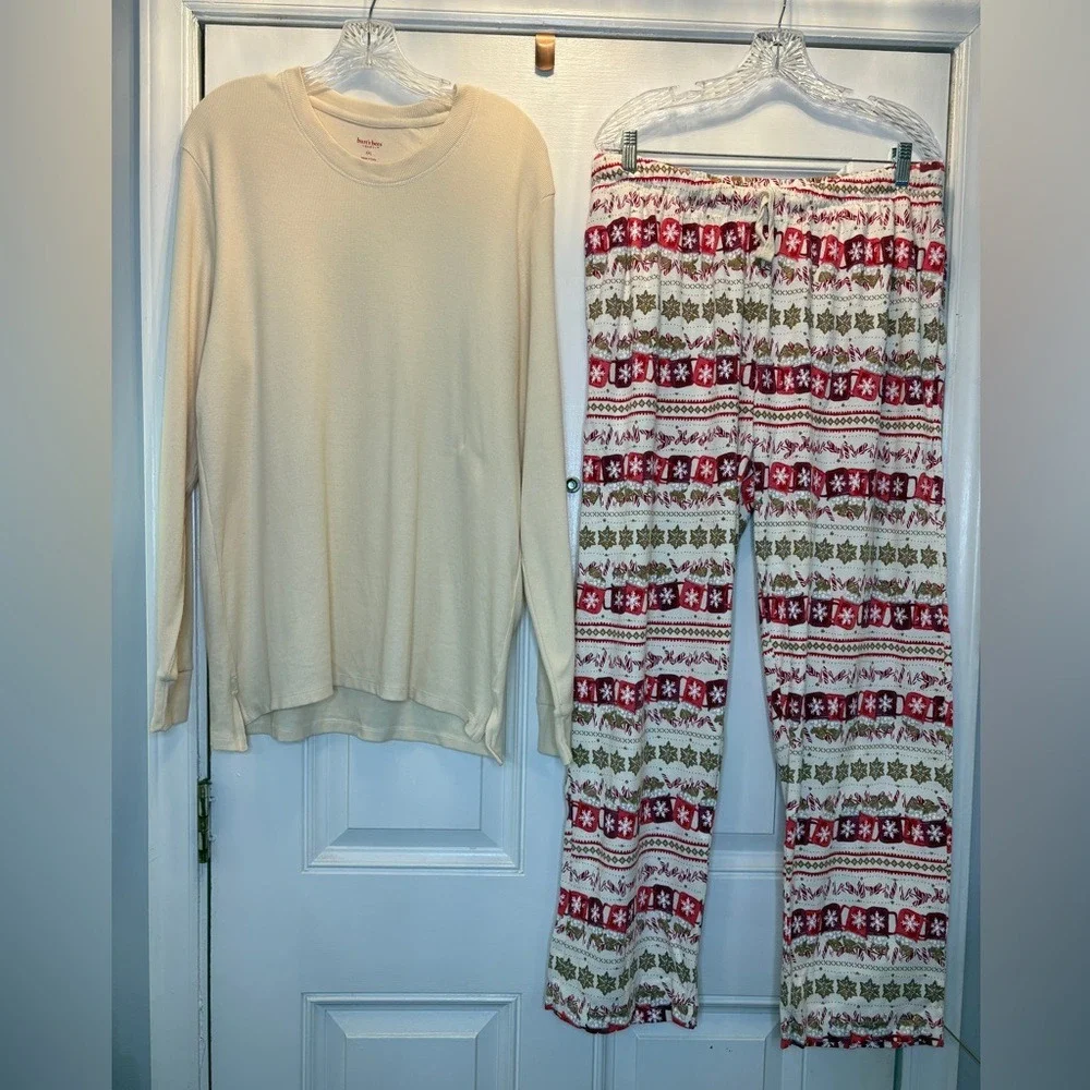 Burts Bees Baby Holiday Pajamas XXL Organic Cotton 2pc Set Gingerbread Cream Red